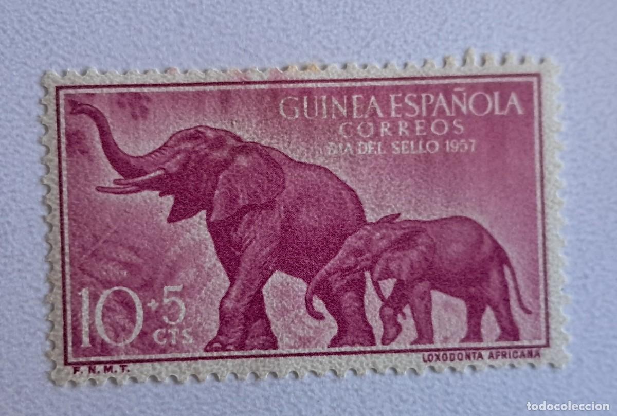 Sellos: Guinea Espa&ntilde;ola 1957 Edifil 369 Sello * Dia Sello Fauna Elefantes African Elephant (Loxodonta afric