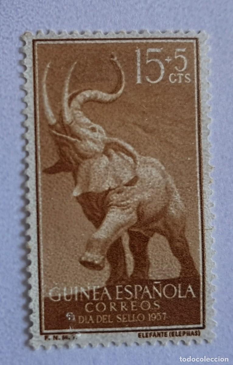 Sellos: Guinea Espa&ntilde;ola 1957 Edifil 370 Sello * Dia Sello Fauna Elefantes African Elephant (Loxodonta afric