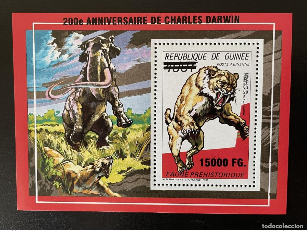 Sellos: Guinea 2009 Mi. Bl. 1734 200 aniversario de los dinosaurios sobrecargados Charles Darwin