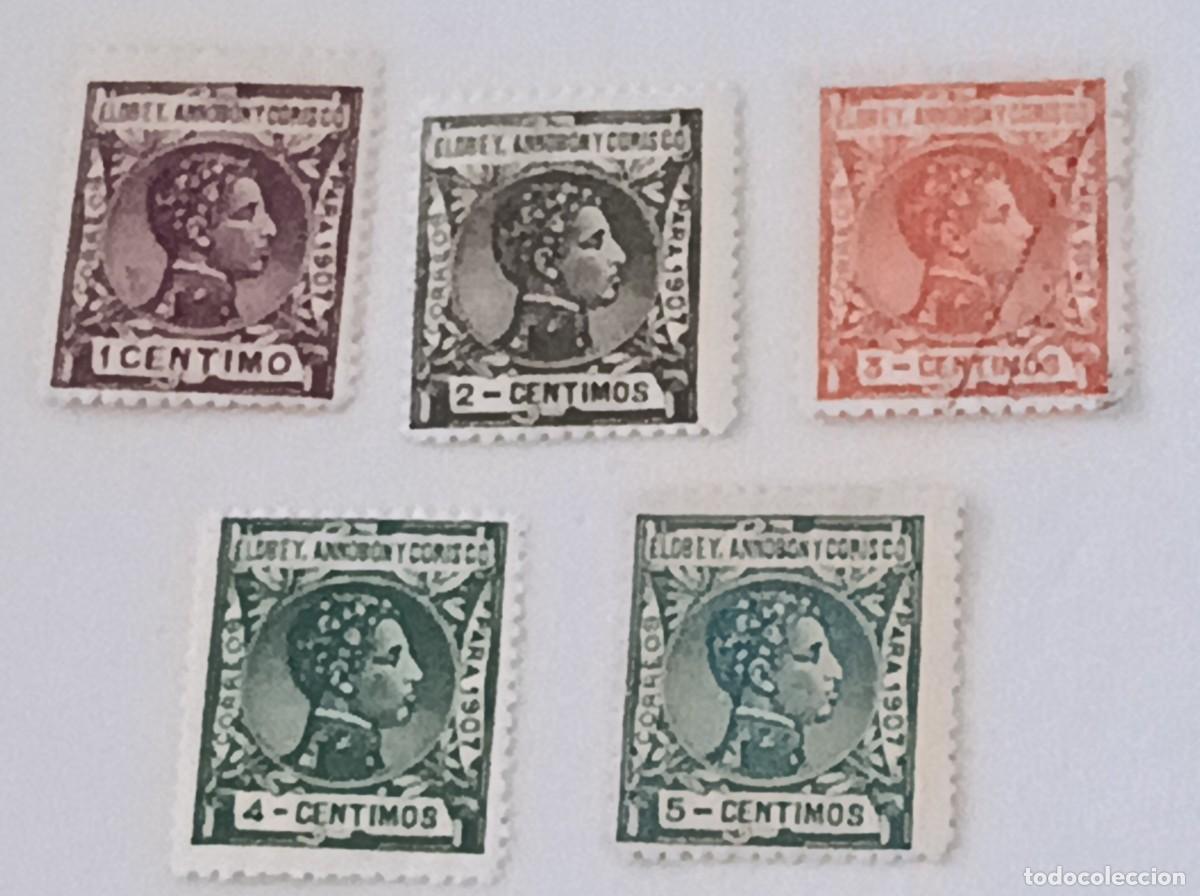 Sellos: Sello excolonias espa&ntilde;olas Elobey, Annob&oacute;n 1907, edifil 35/39, Alfonso XIII