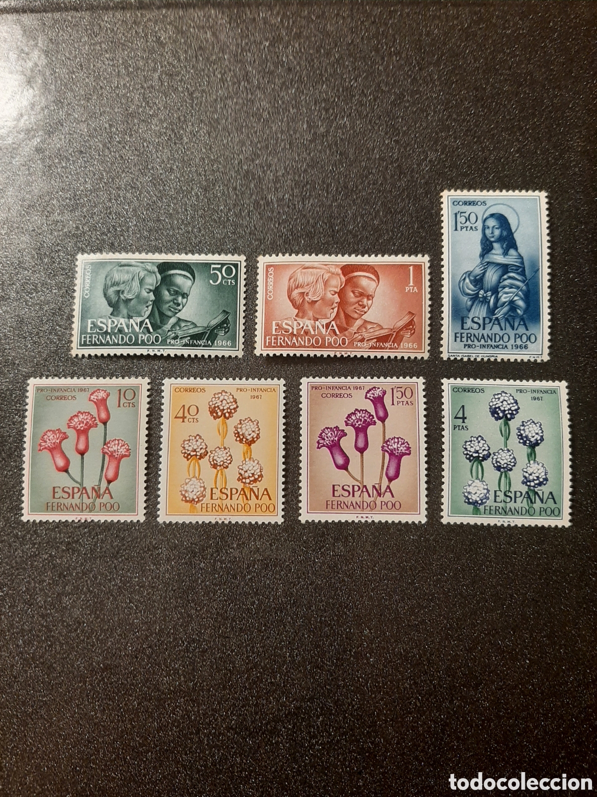 Sellos: FERNANDO POO. Edifil 248/250 + 255/258.