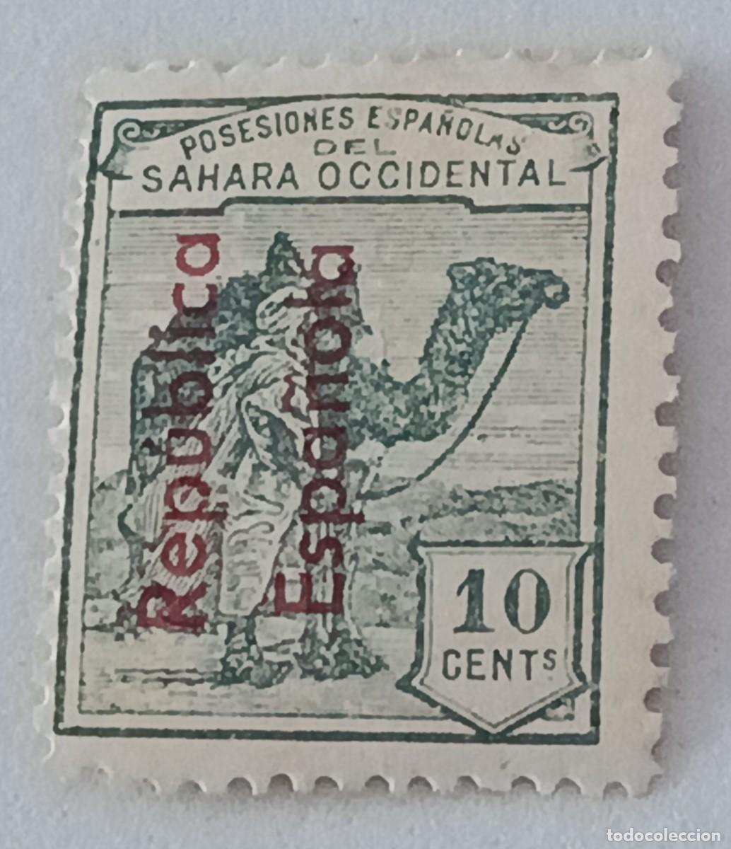 Sellos: Sellos excolonias espa&ntilde;olas Sahara 1931-1935, edifil 37 habilitado vertical.
