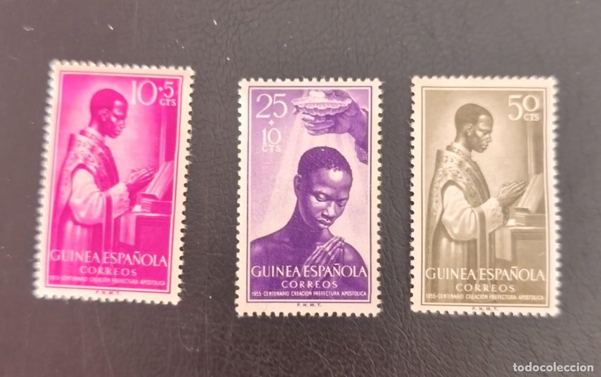 Sellos: Guinea 1955. Centenario de la prefectura Apostolica de Fernando Poo Annob&oacute;n y Corisco.Edifil 344/346