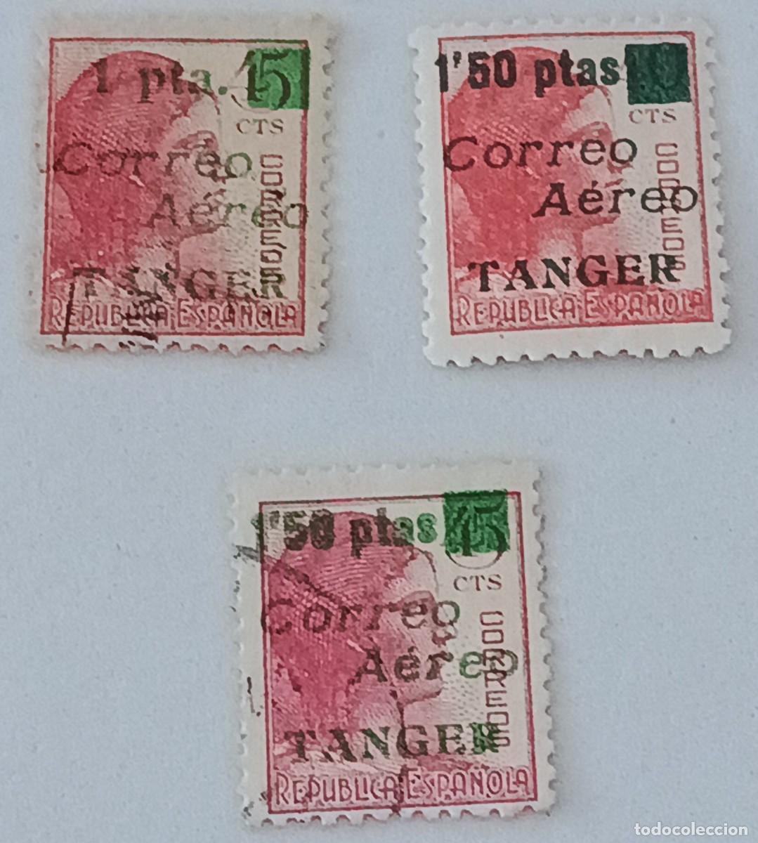 Sellos: Sellos excolonias espa&ntilde;olas Tanger 1940, edifil NE14, NE15 Y NE17, sellos de Espa&ntilde;a habilitados.