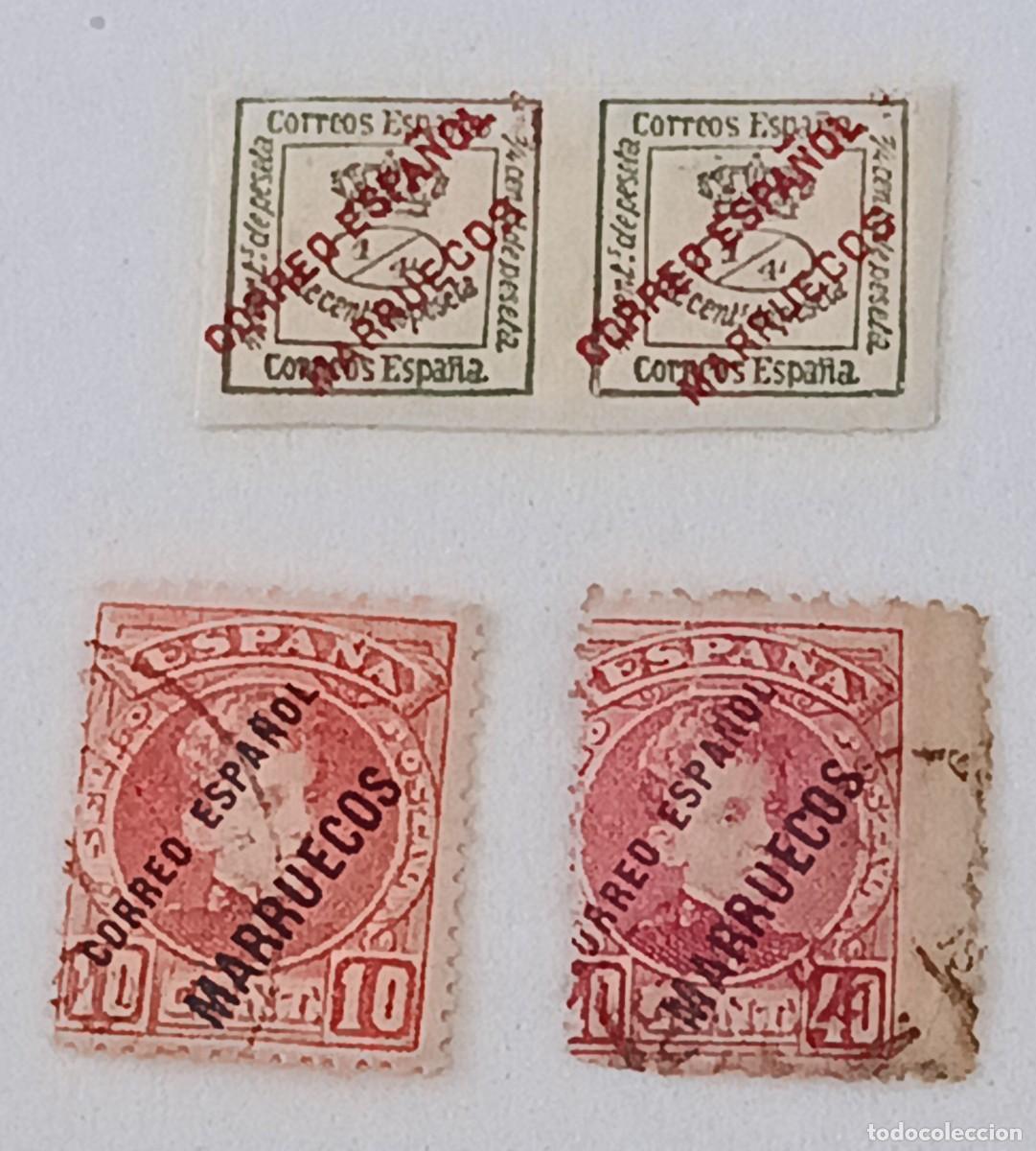 Sellos: Sellos excolonias espa&ntilde;olas Marruecos 1903-1909, Edifil 1, 4 y 9, habilitados.