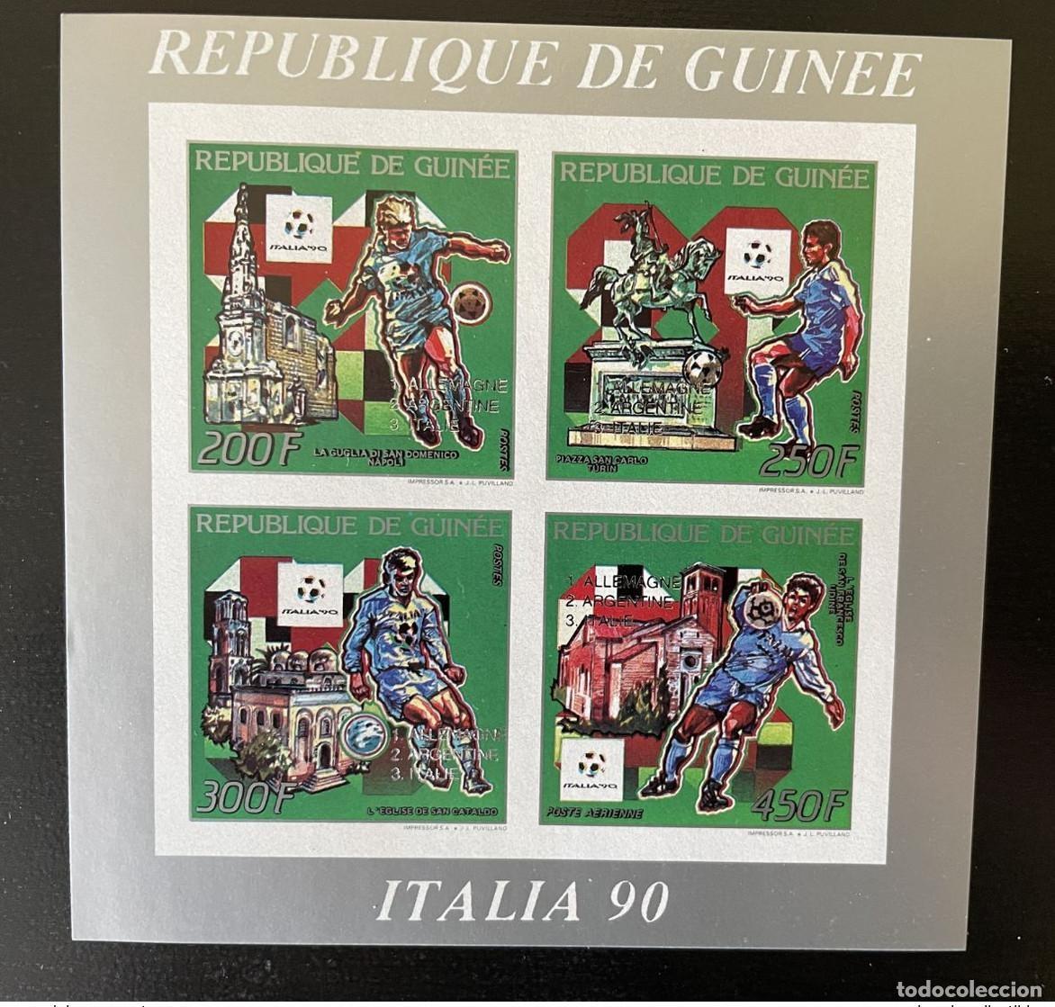 Sellos: Guinea 1990/ 1993 IMPERF sobreimpresi&oacute;n plateada Mi. 1403-1406b Italia FIFA Soccer
