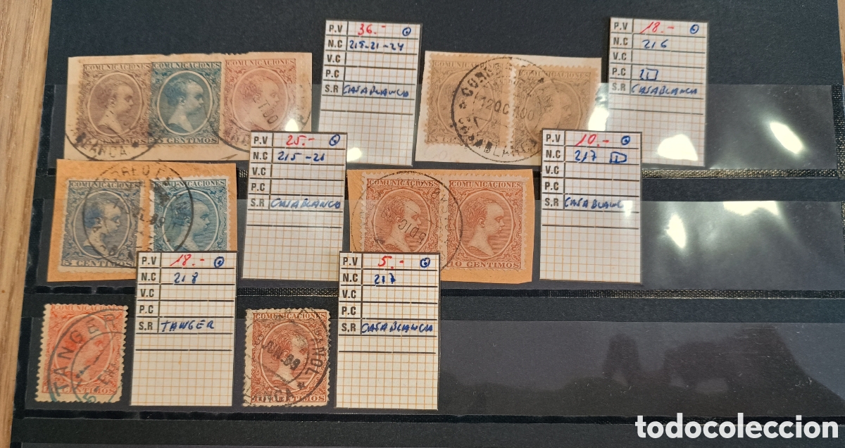 Sellos: LOTE DE 11 SELLOS DE ESPA&Ntilde;A CL&Aacute;SICOS ALFONSO XIII PEL&Oacute;N CON MATASELLOS DE CASABLANCA Y T&Aacute;NGER