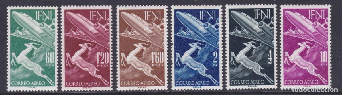 Sellos: Ifni 1953. Gazella y avi&oacute;n serie completa nueva sin fijasellos Edifil n&ordm; 89/94**