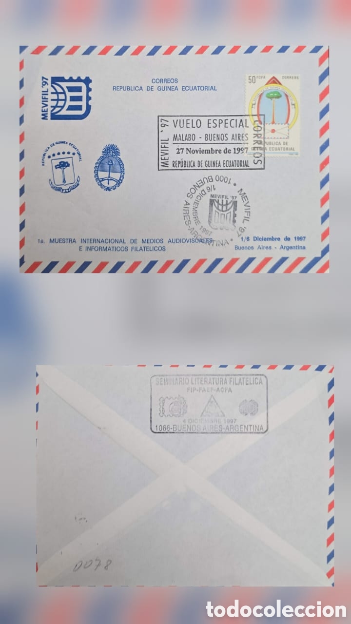 Sellos: CA)first-flight philatelic cover from Equatorial Guinea to Argentina, issued for the &rdquo;MEVIFIL '97&rdquo; e