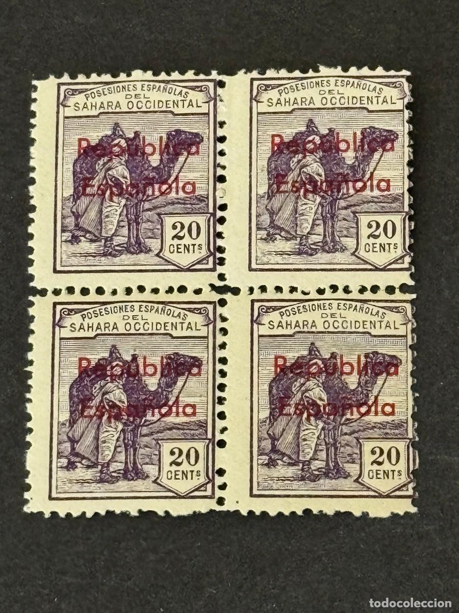 Briefmarken: Sahara, Dromedario e ind&iacute;gena, habilitados horizontalmente, 1932, Edifil 39B, Bl. 4, nuevos