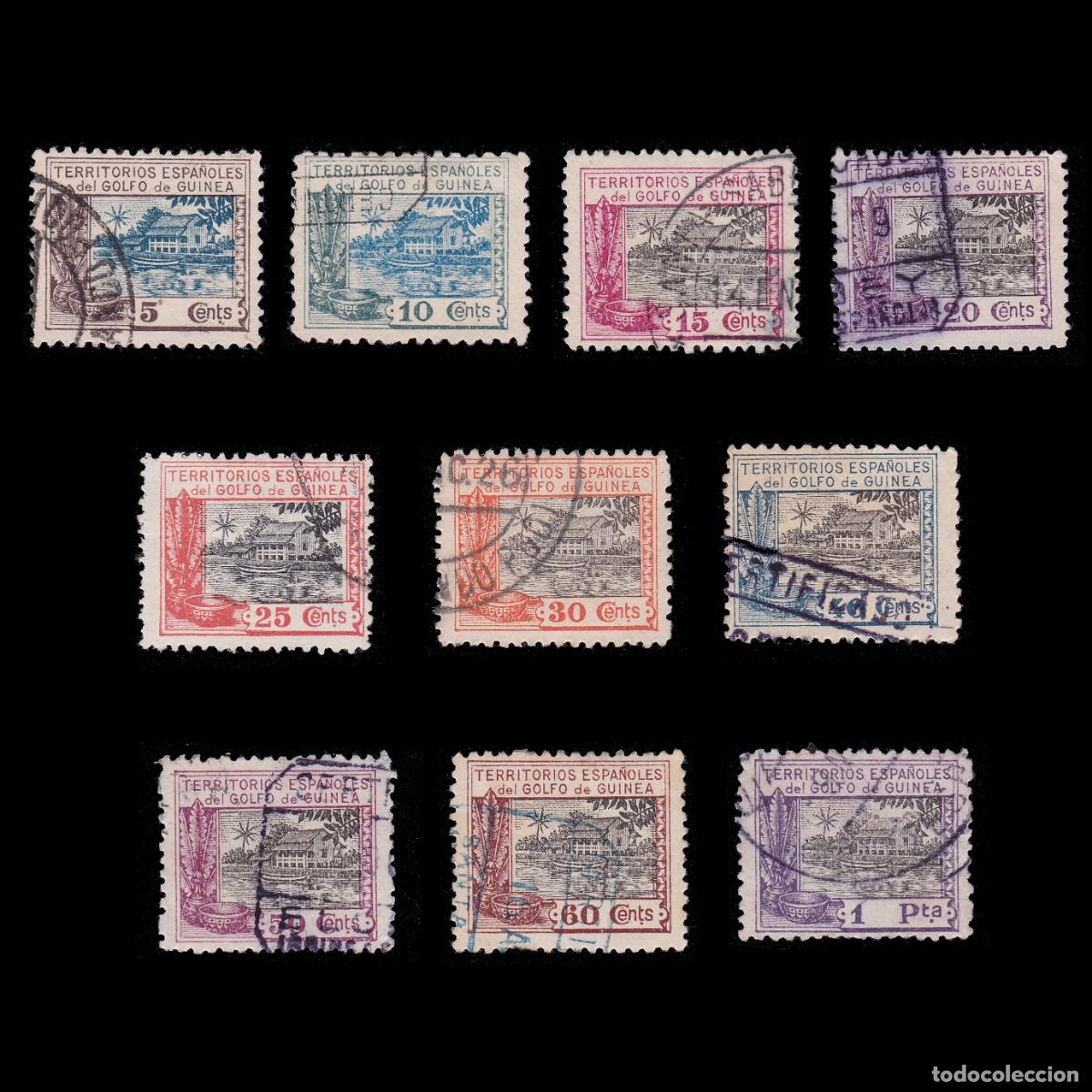 Sellos: GUINEA ESPA&Ntilde;OLA 1924. Casa Nipa. Matasello Edifil 167-176 + OBSEQUIO.
