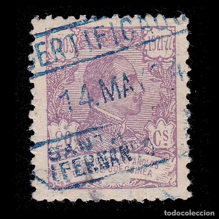 Sellos: GUINEA ESPA&Ntilde;OLA 1922. Alfonso XIII. 20c. Matasello. Edifil 159 + OBSEQUIO.