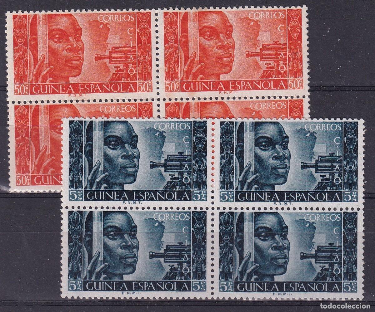 Sellos: Sellos dependencias espa&ntilde;olas GUINEA a&ntilde;o 1951 EDIFIL 309/310** bloque de 4