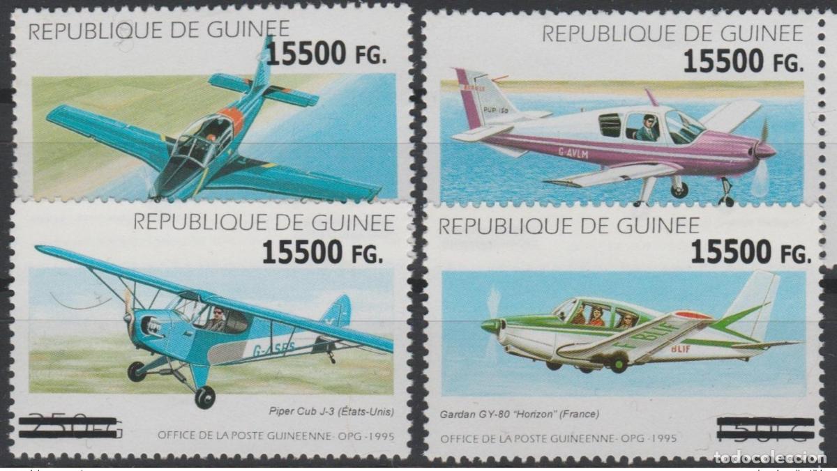 Sellos: Aviones de transporte Piper Gardan Valmet Pup-150 sobrecargados Guinea 2008 Mi. 6331/4