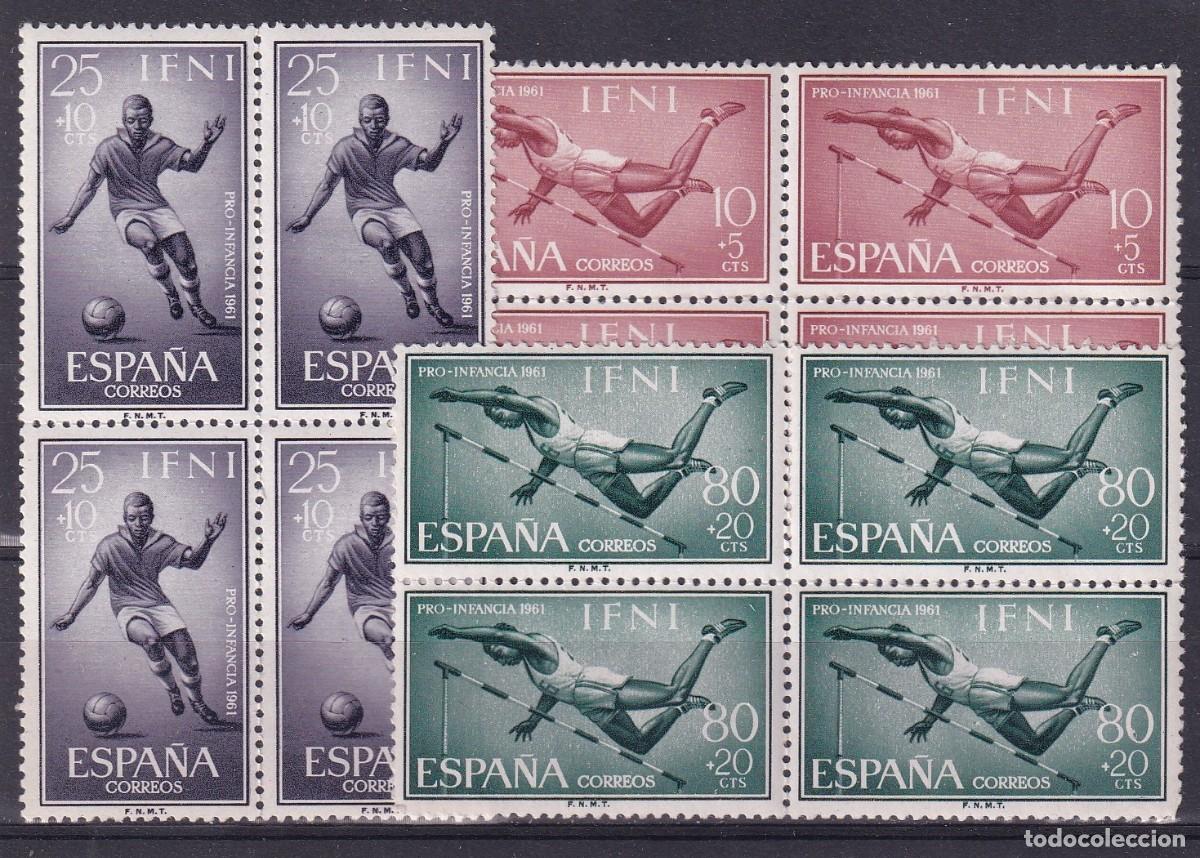 Sellos: Sellos dependencias espa&ntilde;olas IFNI a&ntilde;o 1961 EDIFIL 176/178** en bloque de 4