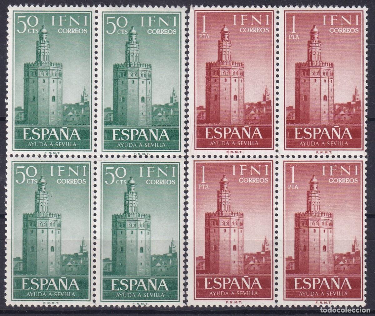 Sellos: Sellos dependencias espa&ntilde;olas IFNI a&ntilde;o 1963 EDIFIL 193/194** en bloque de 4
