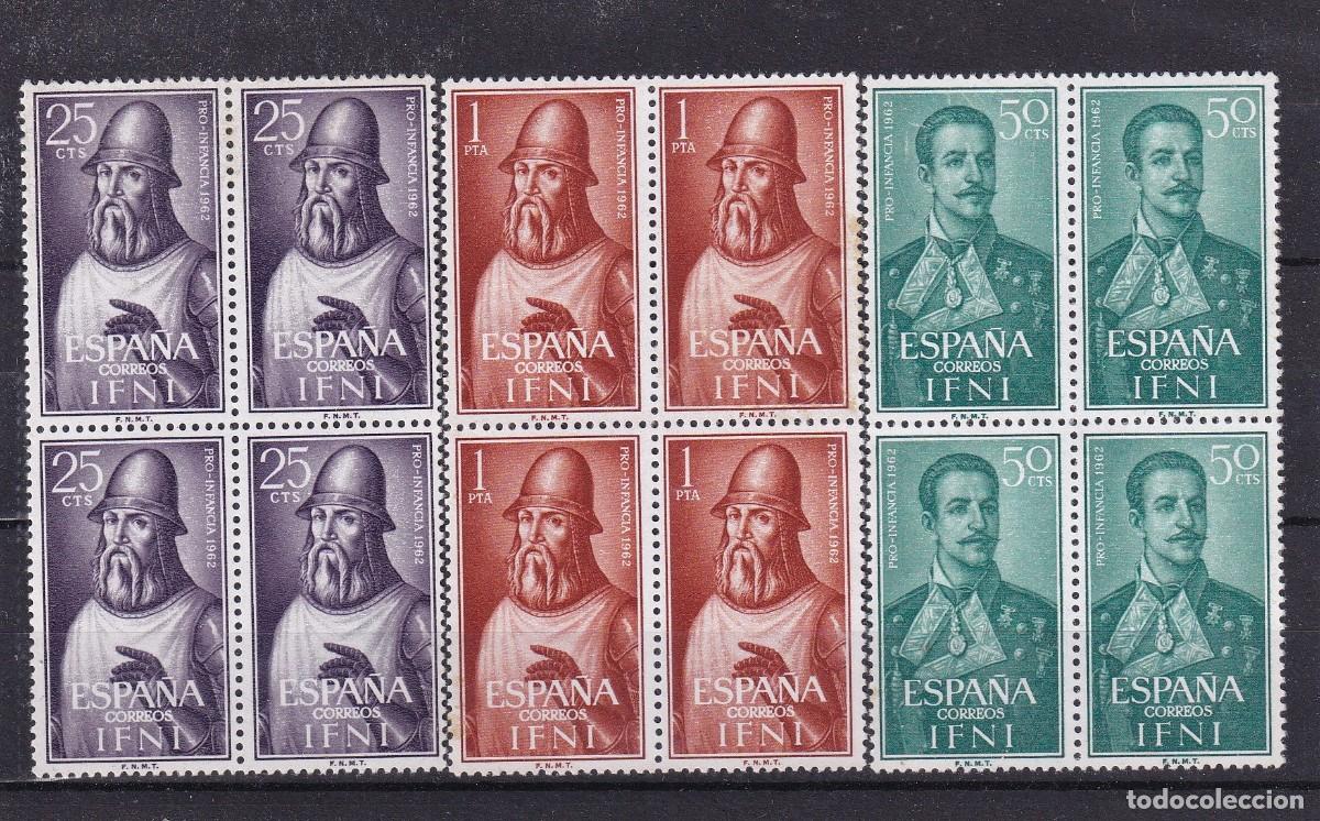 Sellos: Sellos dependencias espa&ntilde;olas IFNI a&ntilde;o 1963 EDIFIL 187/189** en bloque de 4