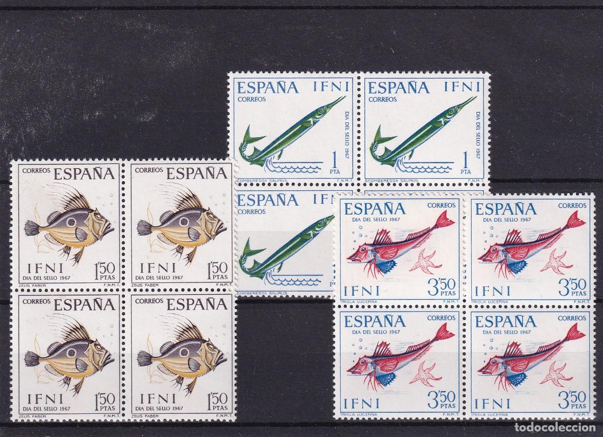 Sellos: Sellos dependencias espa&ntilde;olas IFNI a&ntilde;o 1967 EDIFIL 230/232** en bloque de 4