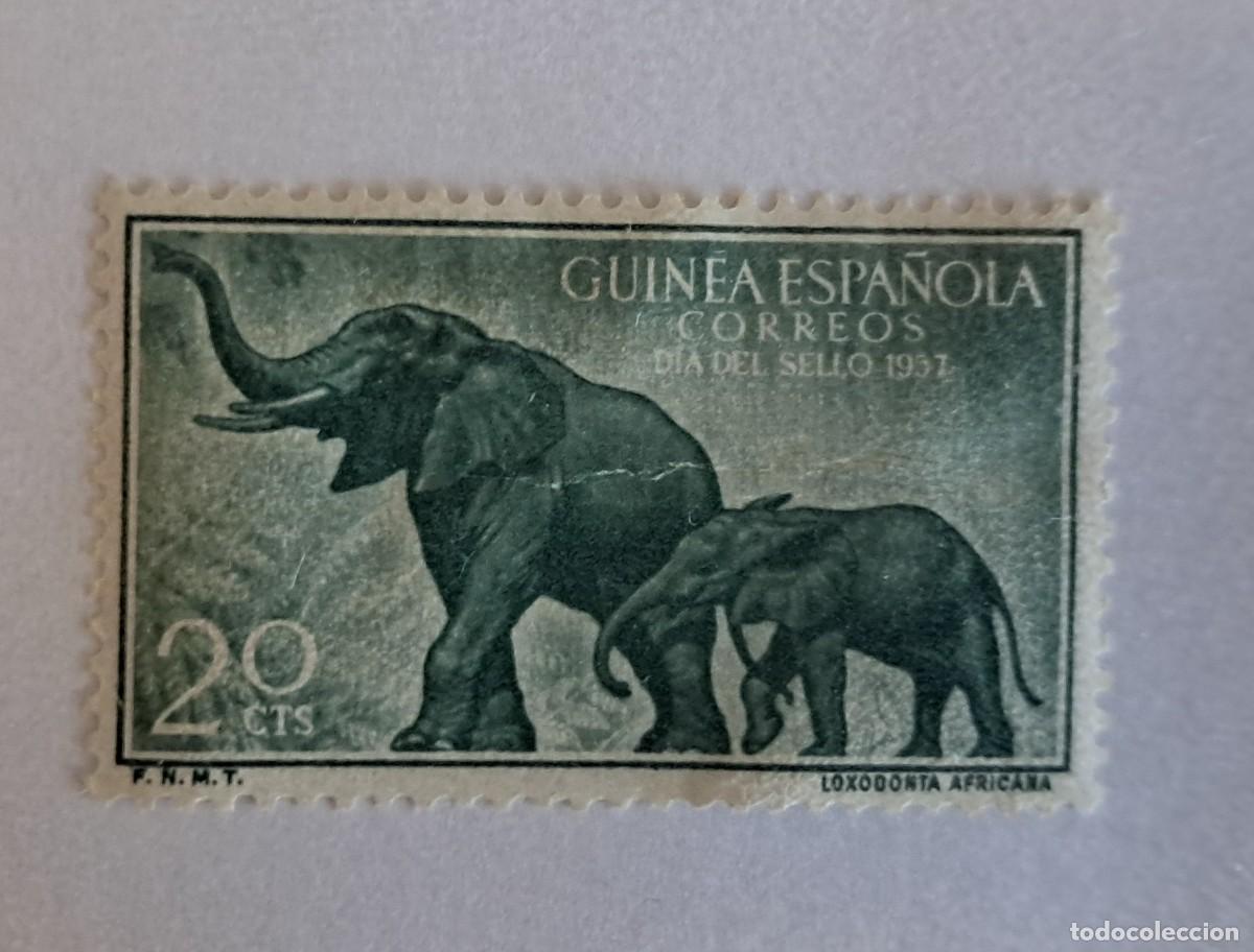 Sellos: guinea espa&ntilde;ola, 1957, dia del sello, elefantes, edifil 371