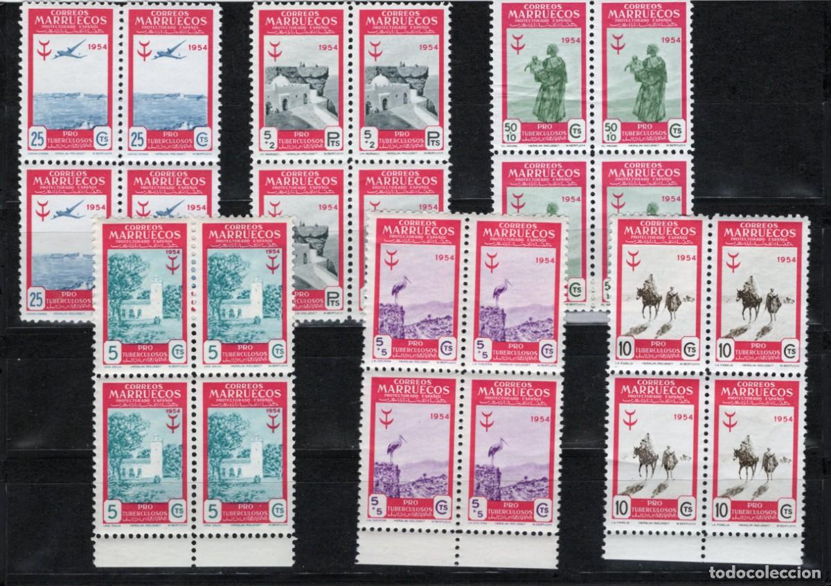 Sellos: Sellos dependencias espa&ntilde;olas MARRUECOS a&ntilde;o 1954 EDIFIL 394/399** bloque de 4 v.c. 88 &euro;