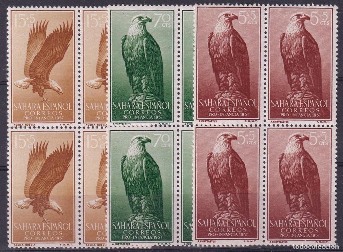 Sellos: Sellos dependencias espa&ntilde;olas SAHARA a&ntilde;o 1957 EDIFIL 139/141** en bloque de 4 v.c. 19 &euro;
