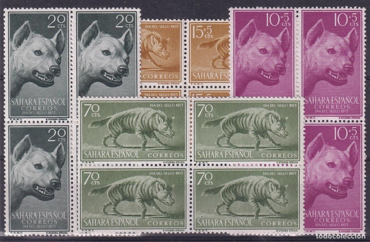 Sellos: Sellos dependencias espa&ntilde;olas SAHARA a&ntilde;o 1957 EDIFIL 142/145** en bloque de 4 v.c. 10 &euro;