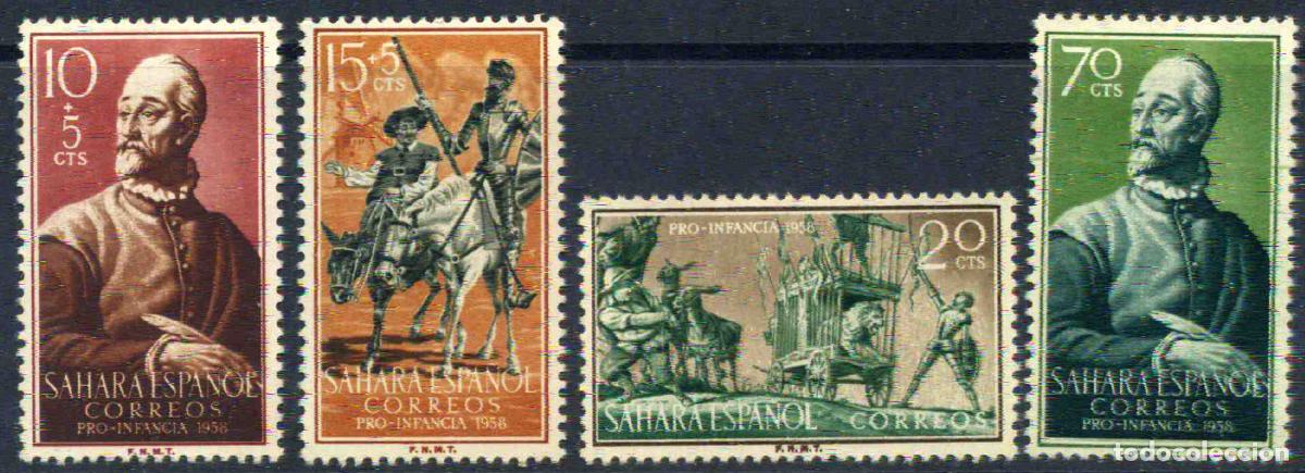 Sellos: Sahara Espa&ntilde;ol 1958 Pro infancia: Cervantes y Quijote