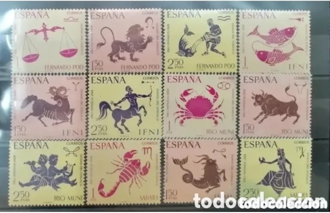 Sellos: ESPA&Ntilde;A 1969 (FERNANDO POO - IFNI - SAHARA - R&Iacute;O MUNI) SIGNOS DEL ZOD&Iacute;ACO
