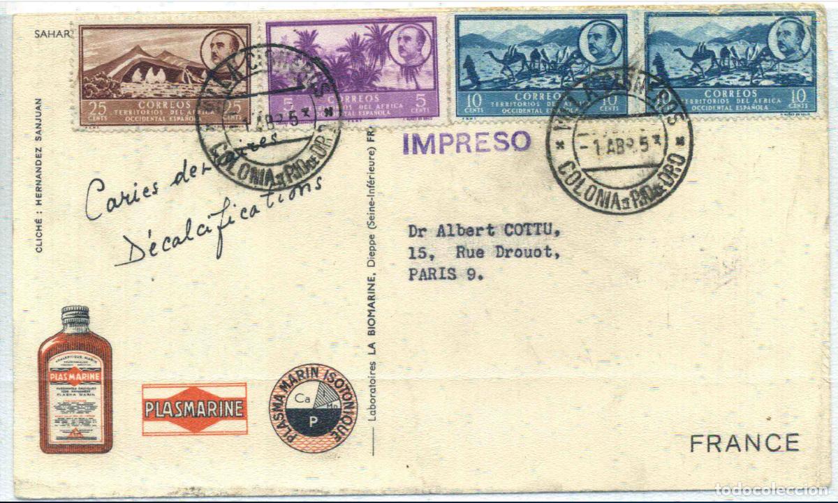 Sellos: Africa Occidental Espa&ntilde;ola (AOE) - R&iacute;o de Oro - 1953 Tarjeta postal circulada