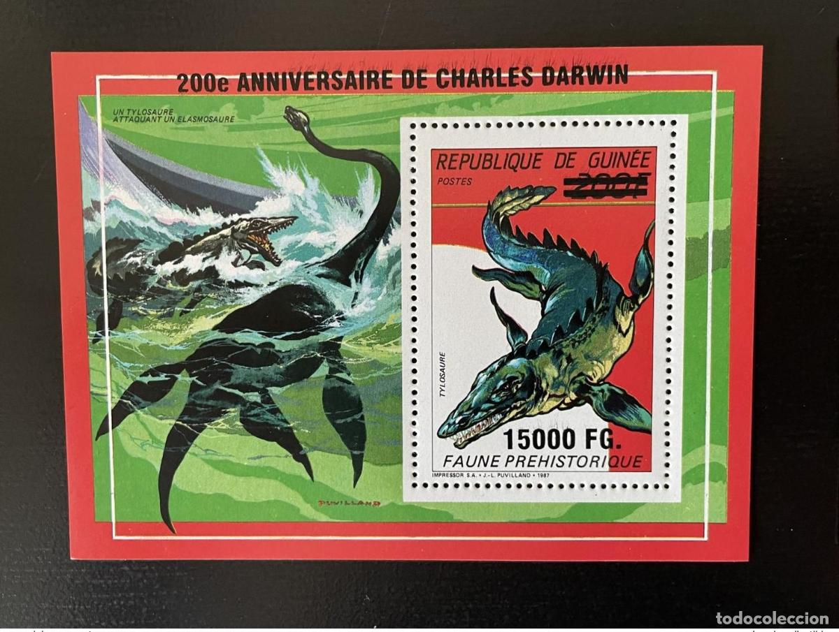 Sellos: Guinea 2009 Mi. Bl. 1732 Dinosaurios sobrealimentados 200 a&ntilde;os de Charles Darwin