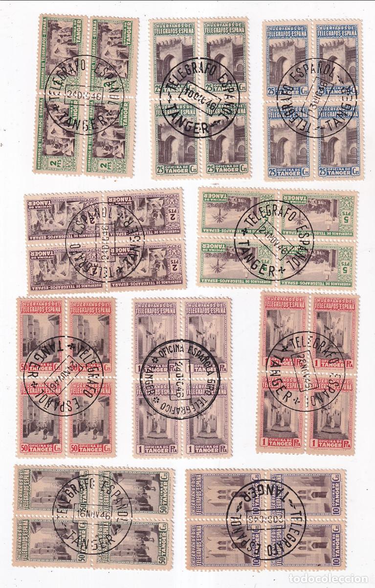 Sellos: LOTE DE 10 SELLO DE HUERFANOS DE TEL&Eacute;GRAFOS DE T&Aacute;NGER. 1946. EN BLOQUES DE 4. MARRUECOS