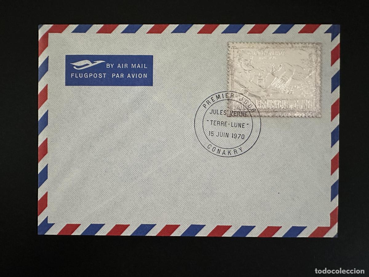 Sellos: Guinea 1972 Mi. 606 FDC Plata Julio Verne Alunizaje Espacio