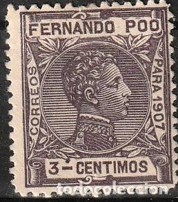 Sellos: Fernando Poo Espa&ntilde;ol edf n&ordm;154 Violeta 3ct Sello nuevo con leve charnela MH,Alfonso XIII.1907