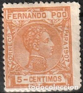 Sellos: Fernando Poo Espa&ntilde;ol edf n&ordm;156 Naranja 5ct.Sello nuevo sin fijasellos MNH Alfonso XIII 1907