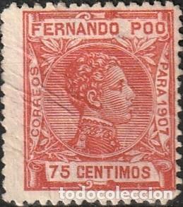 Sellos: Fernando Poo Espa&ntilde;ol edf n&ordm;161 Bermellon 75 ct. Sello nuevo sin charnela MNH.Alfonso XIII.1907