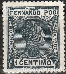 Sellos: Fernando Poo Espa&ntilde;ol edf n&ordm;152 azul oscuro 1 ct.Sello nuevo con charnela MH.Alfonso XIII 1907