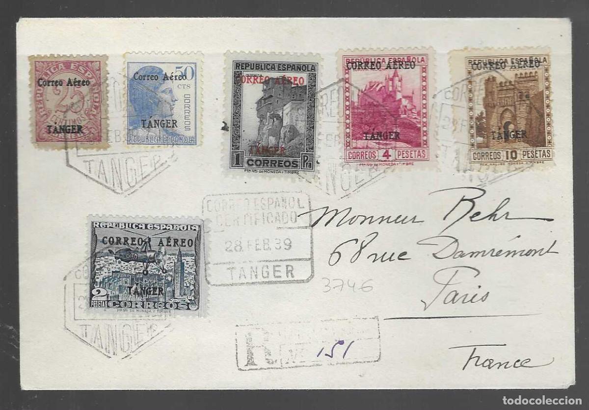 Sellos: CARTA CIRCULADA DE TANGER A PARIS- CON SERIE COMPLETA HABILITADO,-CORREO AEREO TANGER-VER FOTOS