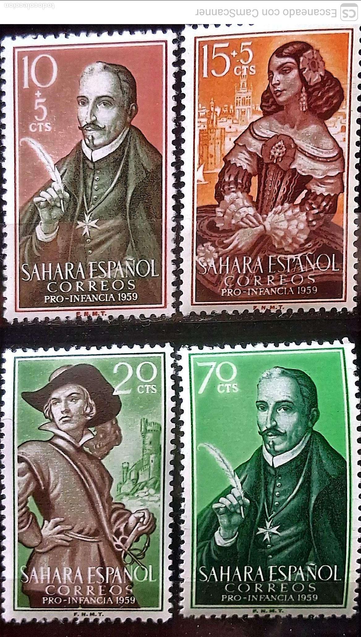 Sellos: Sahara. 156/59 Pro-Infancia: Lope de Vega , La Estrella de Sevilla y Perib&aacute;&ntilde;ez y el Comendador. 1959