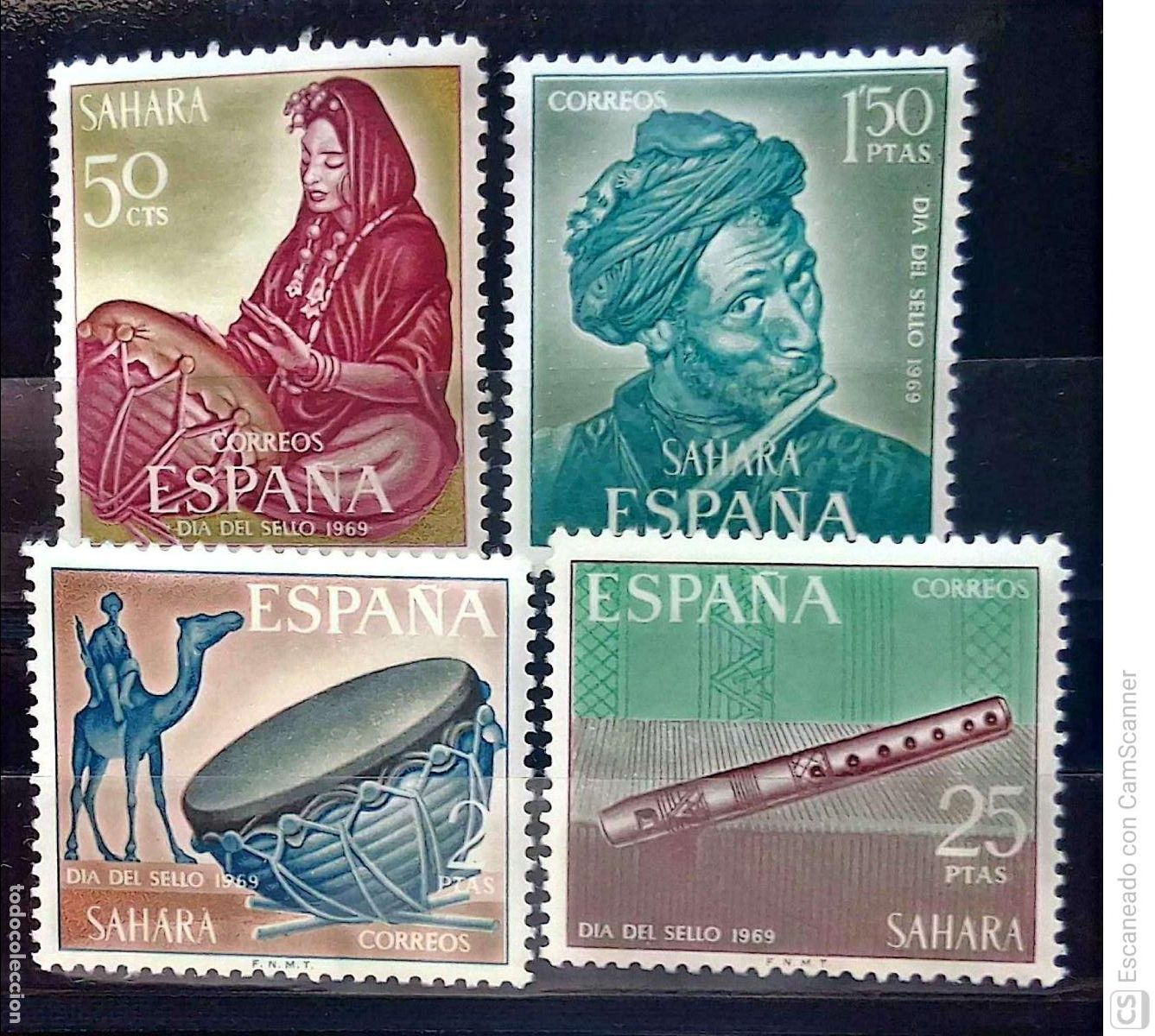 Sellos: Sahara. 275/79 D&iacute;a del Sello: M&uacute;sica. 1969. Sellos nuevos y numeraci&oacute;n Edifil.