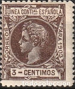 Sellos: Guinea Espa&ntilde;ola edf n&ordm;13 Violeta 3c Sello nuevo con charnela MH.Alfonso XIII.1903