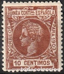 Sellos: Guinea Espa&ntilde;ola edf n&ordm;16 Rojo 10 c.Sello nuevo con charnela MH Alfonso XIII 1903