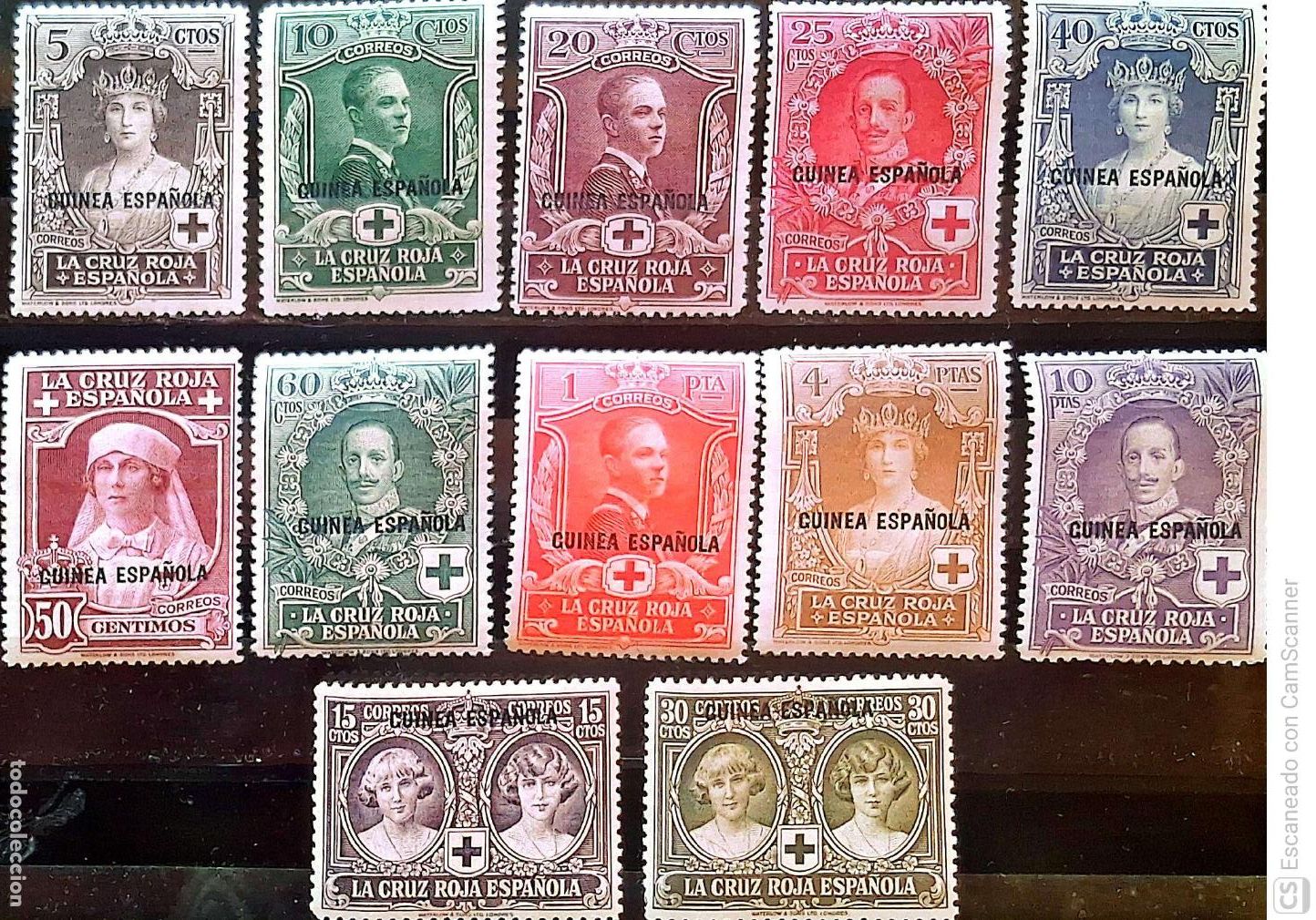 Sellos: Colonias Espa&ntilde;olas. 179/190 Guinea Pro Cruz Roja, sellos de Espa&ntilde;a con sobrecarga. 1926. Serie compl