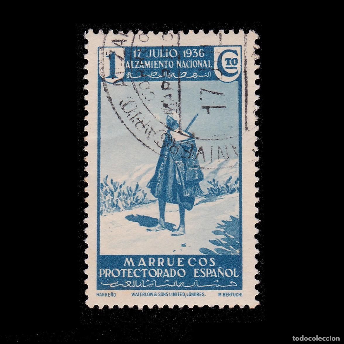 Sellos: MARRUECOS ESPA&Ntilde;A. 1937 Alz. Nacional. 1c. USADO. Edifil 169 + OBSEQUIO.