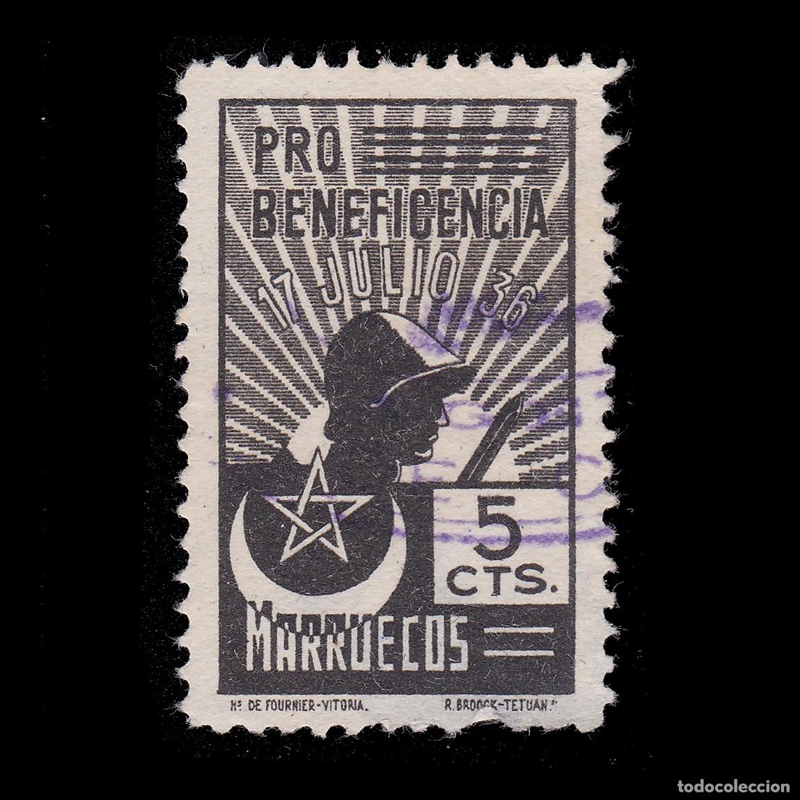 Sellos: Espa&ntilde;a. MARRUECOS Beneficencia.1936 Pro MOVILIZADOS 5c. Usado. + obsequio