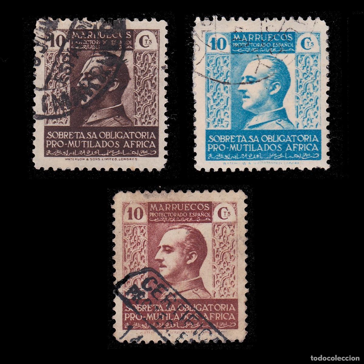 Sellos: Espa&ntilde;a.MARRUECOS Beneficencia.1937-9 Pro mutilados Usado. Edifil 1-3. + Obsequio