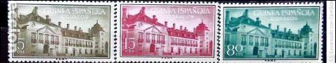 Sellos: Guinea. 347/49 Tratado de El Pardo: Palacio de El Pardo (Madrid). 1955. Sellos nuevos y numeraci&oacute;n E