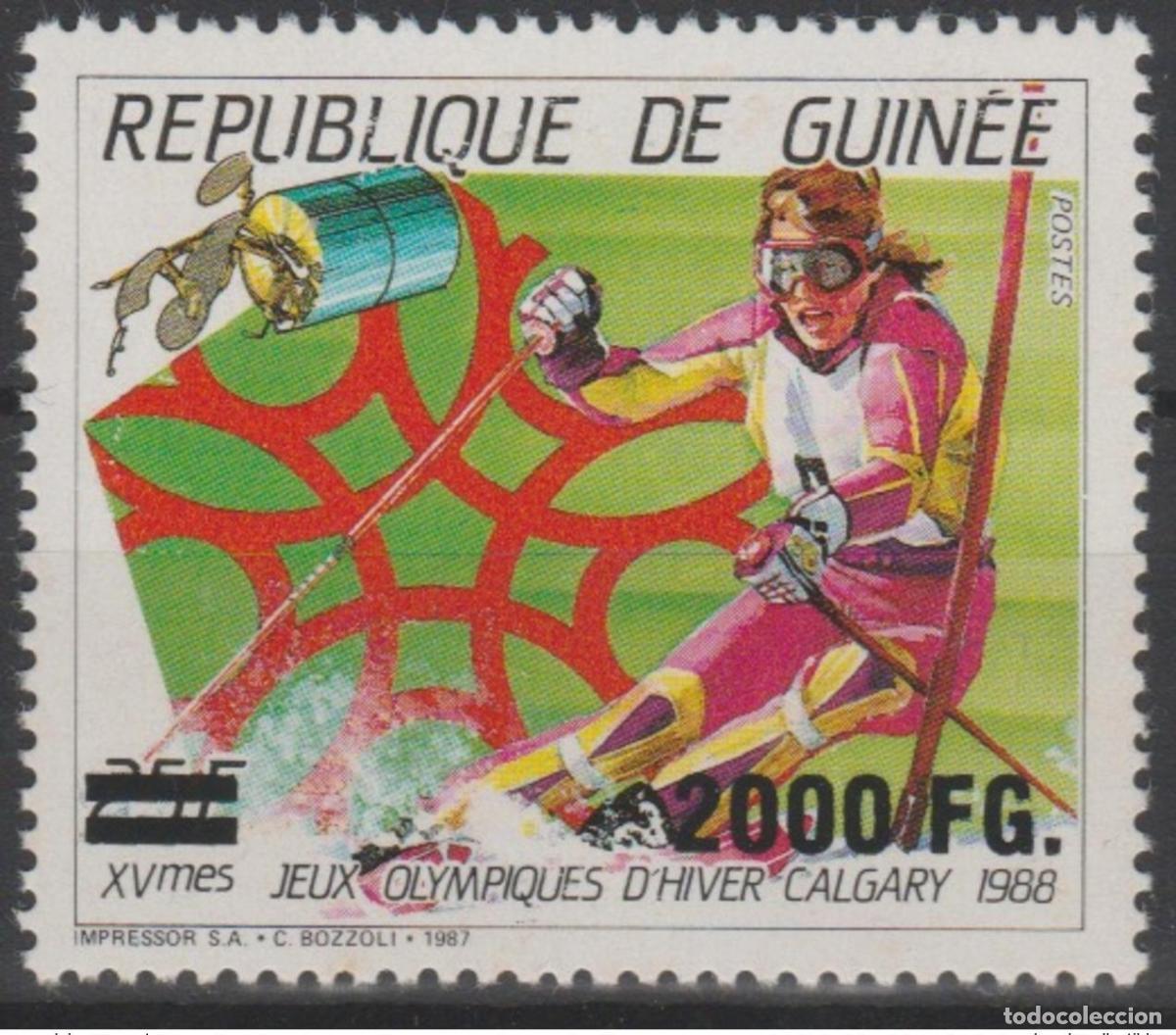 Sellos: Guinea 2009 Mi. 6761 Sobrecargado Calgary 1988 Vancouver 2010 Juegos Ol&iacute;mpicos Esqu&iacute;