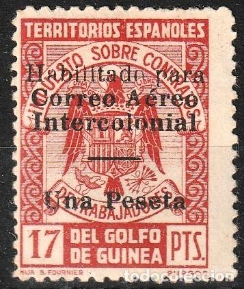 Sellos: Guinea Espa&ntilde;ola edf n&ordm;259J.Carmin 1pta s 17ptas.Correo aereo.Nuevo con charnela MH.1939-41