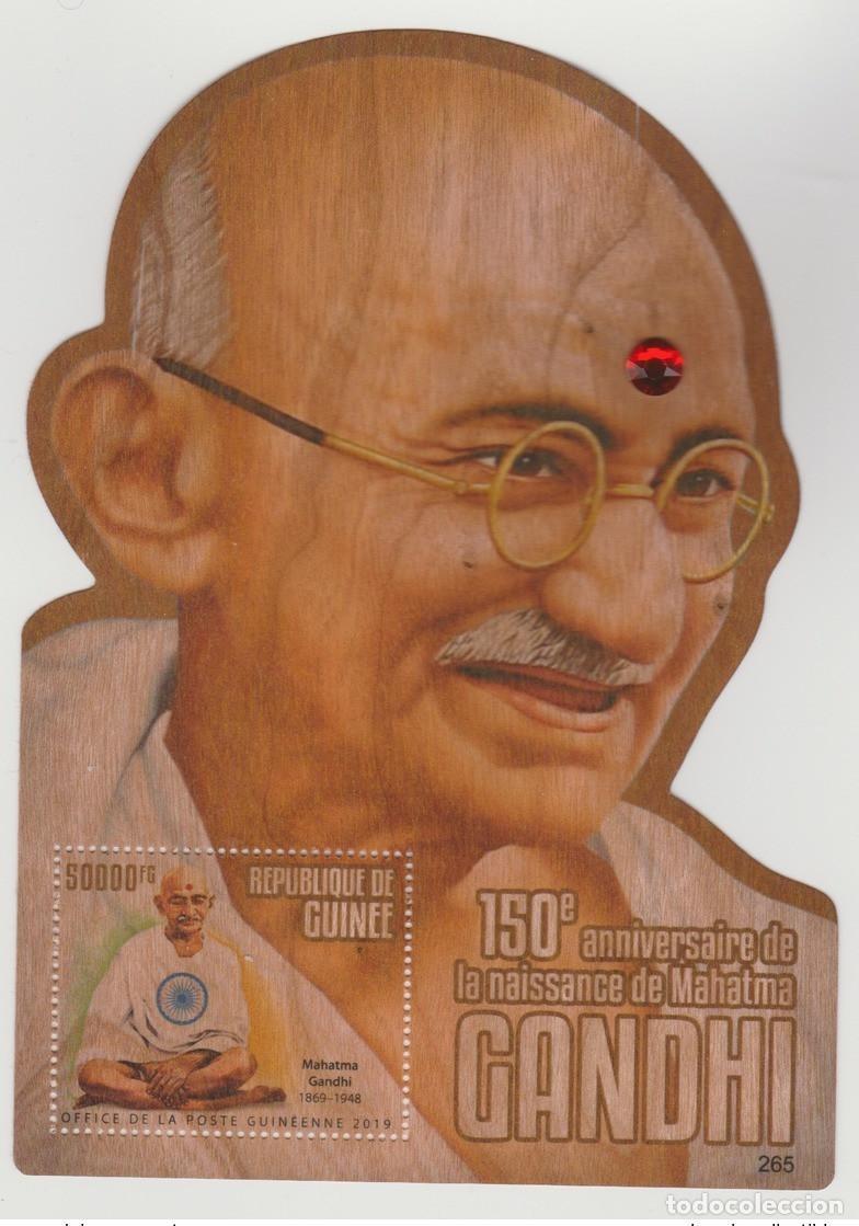 Sellos: Madera de Guinea 2019 150 aniversario cristal Mahatma Gandhi
