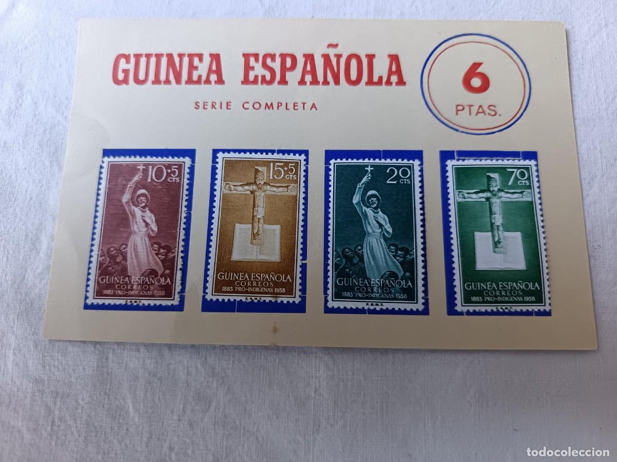 Sellos: Hoja con 4 sellos de Guinea Espa&ntilde;ola, serie completa, pro-ind&iacute;genas, 1958